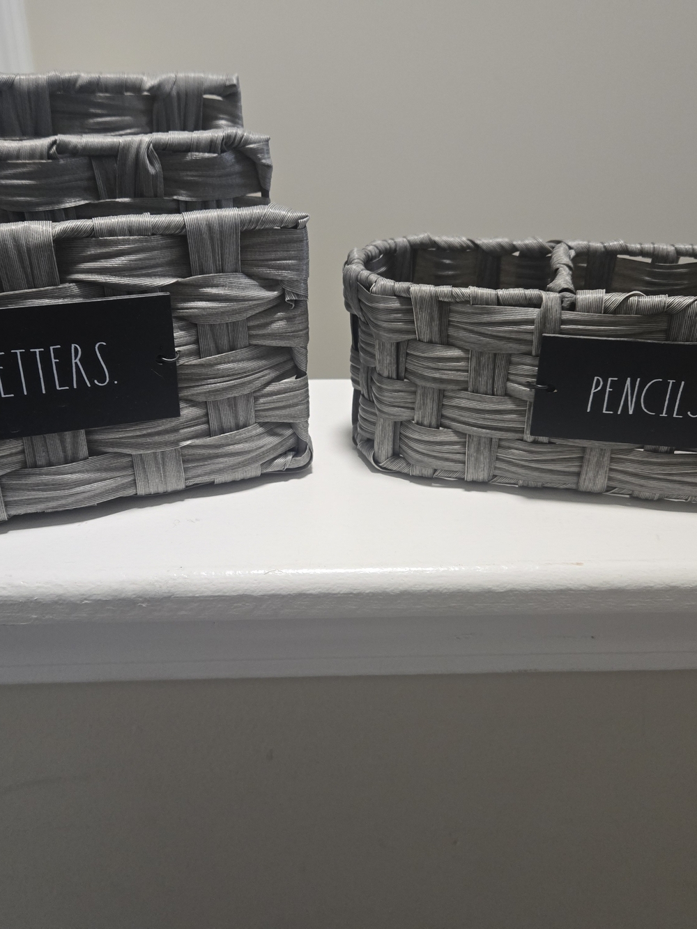 Rae Dunn Gray Woven Desk Organizer Baskets with Labels